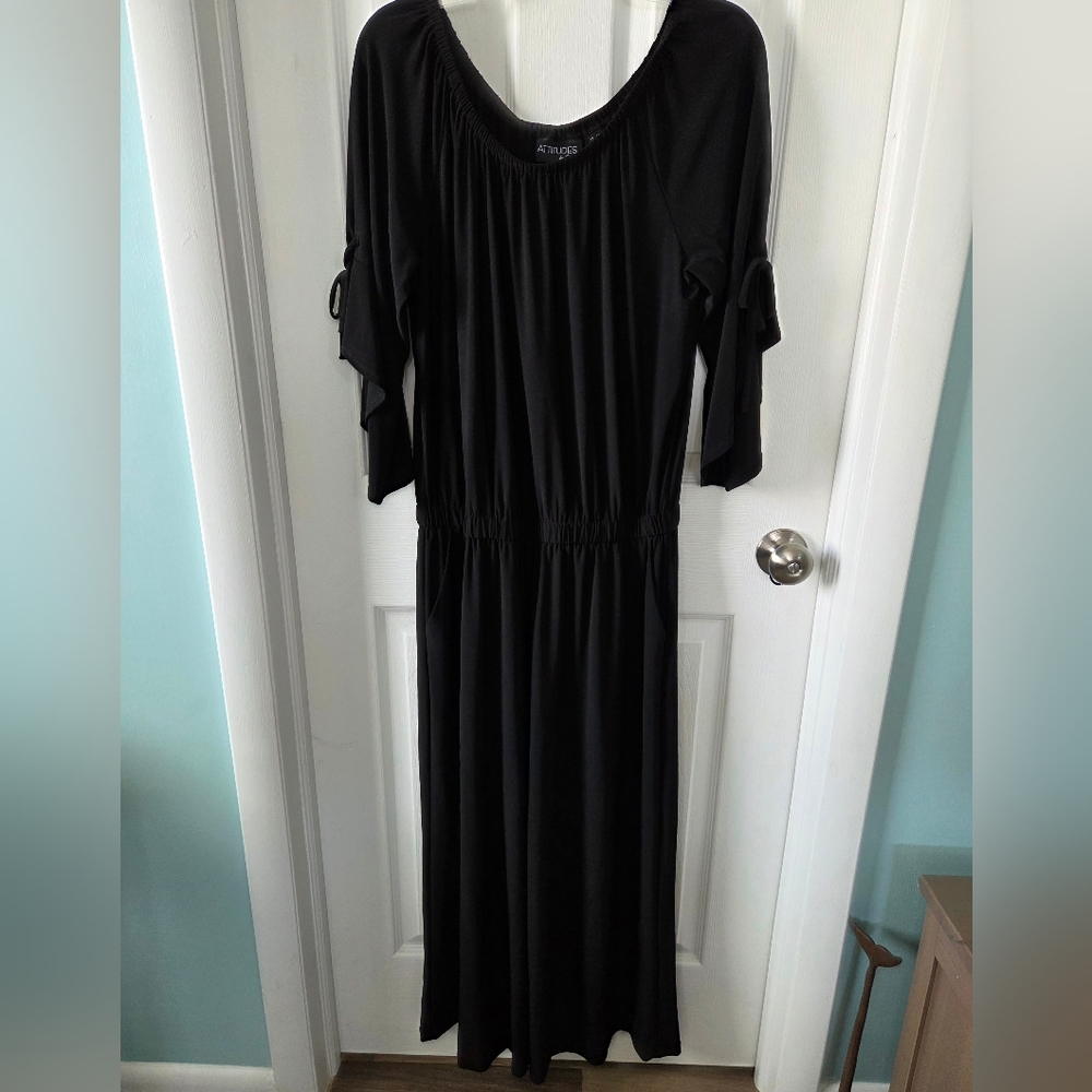 Whimsy Goth Witchy Black Wide Leg Jumpsuit Tie Split Sleeve Boho Maxi LP